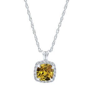 1.05 Ct Citrine & Lab-Created Diamond 925 Sterling Silver Pendant Necklace